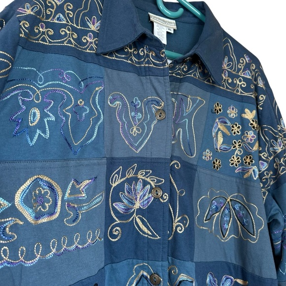 Cold water Creek New Embroidered Lightweight Jacket Shirt Blue 100%Cotton XL - Picture 3 of 7